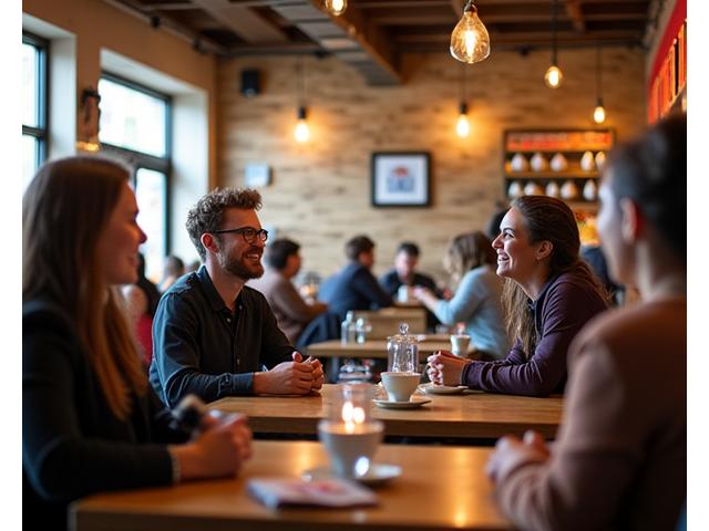 Warm and inviting interior of Spire & Hearth Provisions cafe with customers