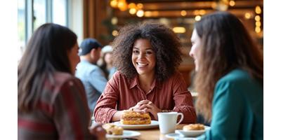 Guests enjoying coffee and pastries in the cafe during an event.