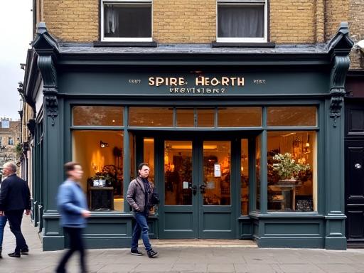 Exterior view of Spire & Hearth Provisions cafe storefront in London